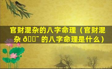 官财混杂的八字命理（官财混杂 🐯 的八字命理是什么）